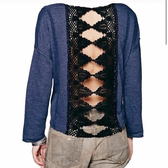 Free People Victoria Lace Crochet Back Sweatshirt - Picture 2 of 7